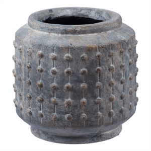 Benjara 8&quot Ceramic Planter- Round Curved Bubbled Texture- Weathered Gray Finish