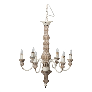 Benjara Kol 22&quot Traditional 6 Light Chandelier-Fir Wood-Iron-Antique White