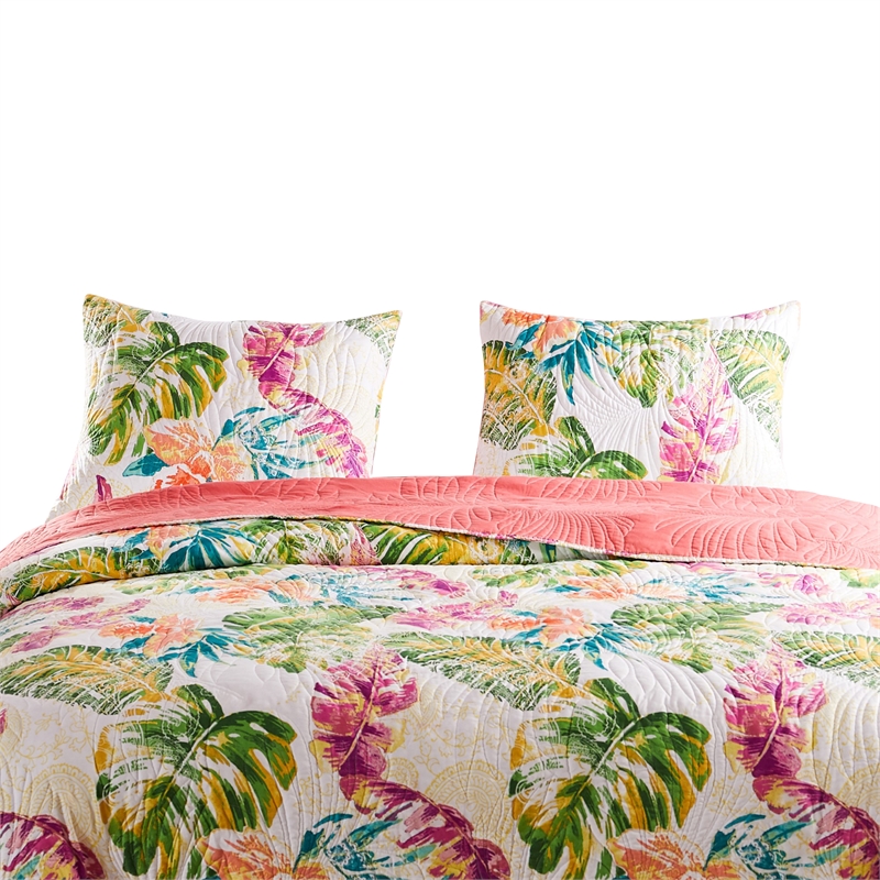 Benjara Porto 20 x 36 King Size Pillow Sham- Tropical Palm Leaves- Green & Blue
