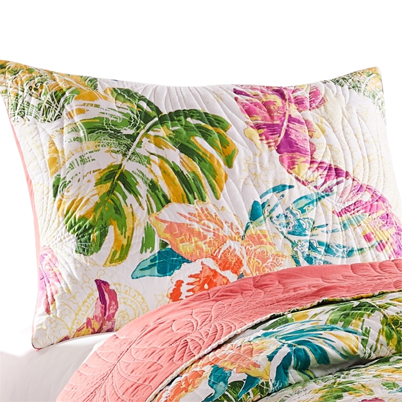 Benjara Porto 20 x 36 King Size Pillow Sham- Tropical Palm Leaves- Green & Blue