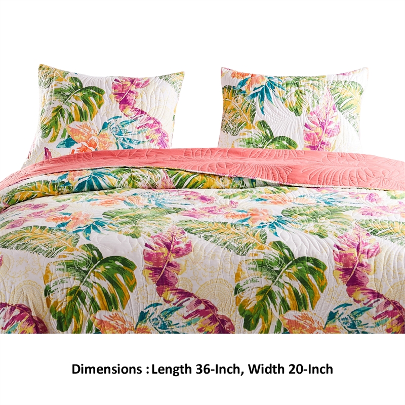 Benjara Porto 20 x 36 King Size Pillow Sham- Tropical Palm Leaves- Green & Blue