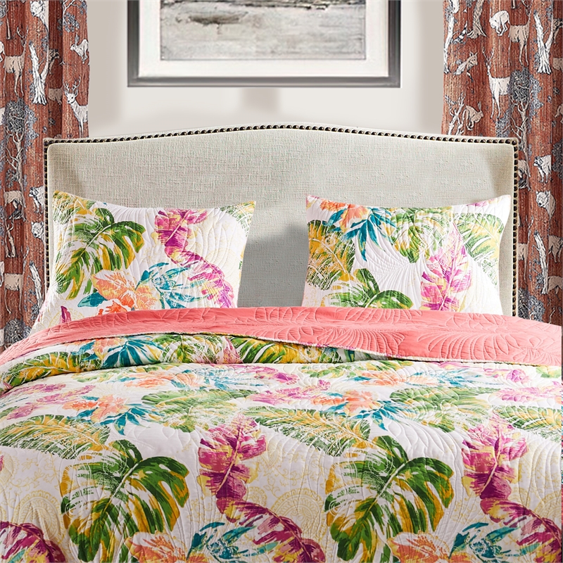 Benjara Porto 20 x 36 King Size Pillow Sham- Tropical Palm Leaves- Green & Blue