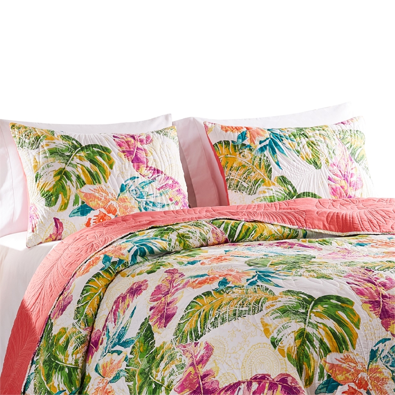 Benjara Porto 20 x 36 King Size Pillow Sham- Tropical Palm Leaves- Green & Blue