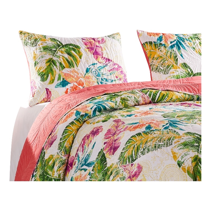 Benjara Porto 20 x 36 King Size Pillow Sham- Tropical Palm Leaves- Green & Blue