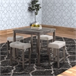 Benjara Dana 5 Piece Counter Height Table Set- Deep Tufted Stools- Brown- Beige