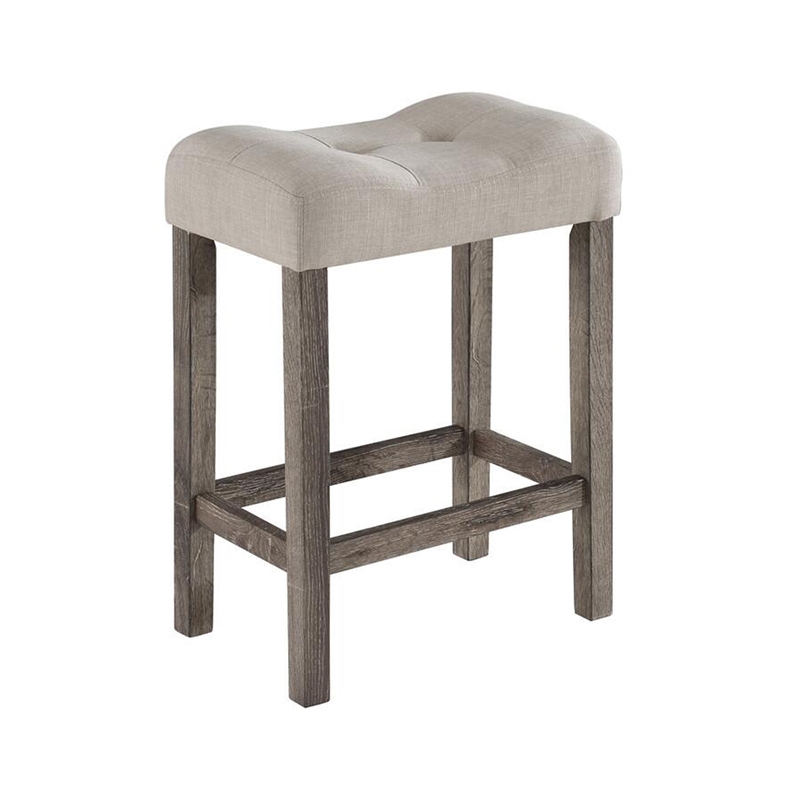 Benjara Dana 5 Piece Counter Height Table Set- Deep Tufted Stools- Brown- Beige