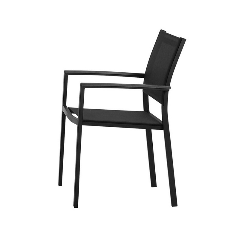 Benjara Fifi 7 PC Dining Table Set- Black Metal Frames- Smooth Textilene Fabric