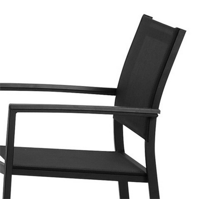 Benjara Fifi 7 PC Dining Table Set- Black Metal Frames- Smooth Textilene Fabric