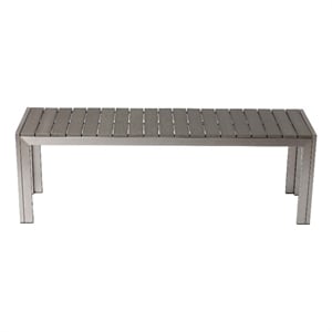 Benjara Theo 53&quot Outdoor Bench- Gray Aluminum Frame- Plank Style Seat Surface