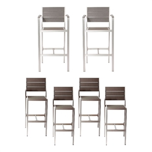 Benjara Kylo 18&quot 6 Piece Bar Armchairs & Side Chairs- Aluminum- Gray- Brown