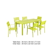 Benjara Meta 7 Piece Outdoor Dining Table- Chairs Set- Green- Plank Seat & Backs