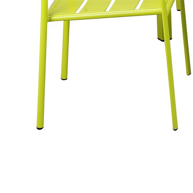Benjara Meta 7 Piece Outdoor Dining Table- Chairs Set- Green- Plank Seat & Backs