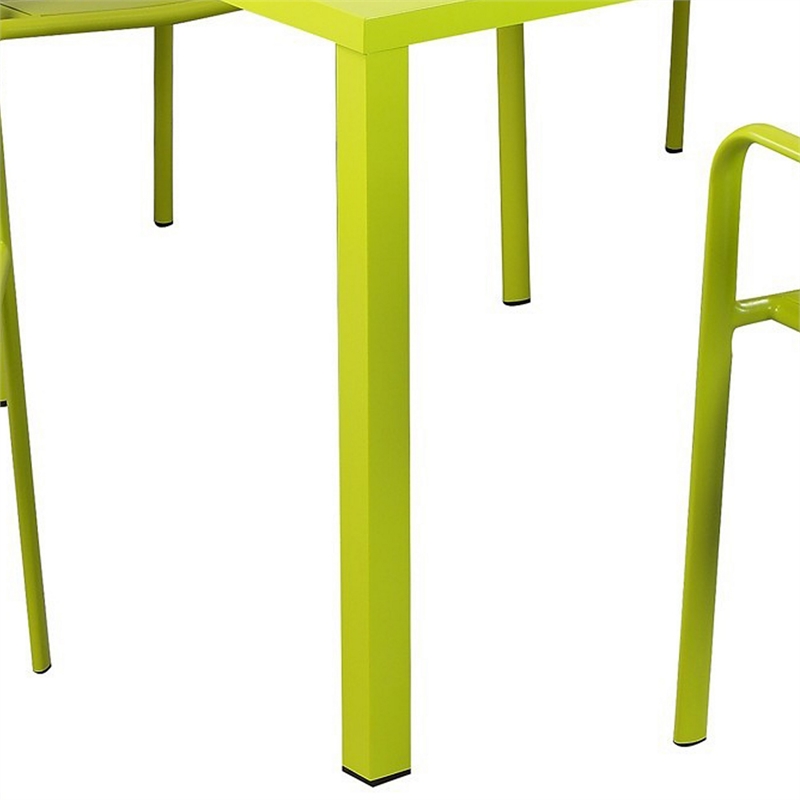 Benjara Meta 7 Piece Outdoor Dining Table- Chairs Set- Green- Plank Seat & Backs