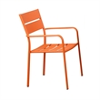 Benjara Meta 7 Piece Outdoor Dining Table- Chairs Set- Orange- Plank Seat & Back