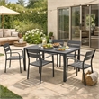 Benjara Meta 7 Piece Outdoor Dining Table- Chairs Set- Gray- Plank Seats & Backs