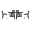 Benjara Meta 7 Piece Outdoor Dining Table- Chairs Set- Gray- Plank Seats & Backs