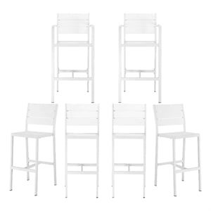 Benjara Kylo 18&quot 6 Piece Bar Height Armchairs & Side Chairs- White Aluminum