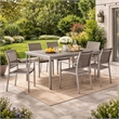 Benjara Fifi 7 PC Dining Table Set- Gray Metal Frames- Smooth Textilene Fabric