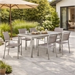 Benjara Fifi 7 PC Dining Table Set- Gray Metal Frames- Smooth Textilene Fabric