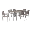 Benjara Fifi 7 PC Dining Table Set- Gray Metal Frames- Smooth Textilene Fabric