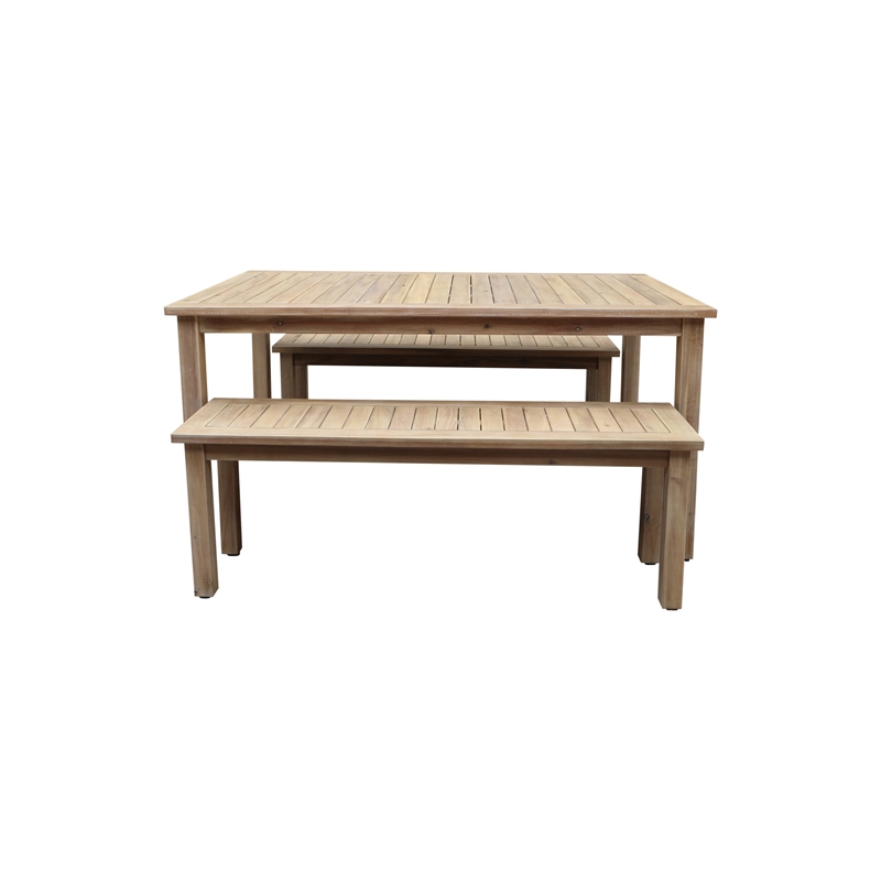 Benjara Felix 3 PC Modern Dining Set- Natural Brown Acacia Wood Frame- 6 Seater