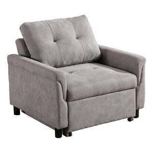 Benjara 36&quot Convertible Armchair Lounger with Padded Seats & Back- Light Gray