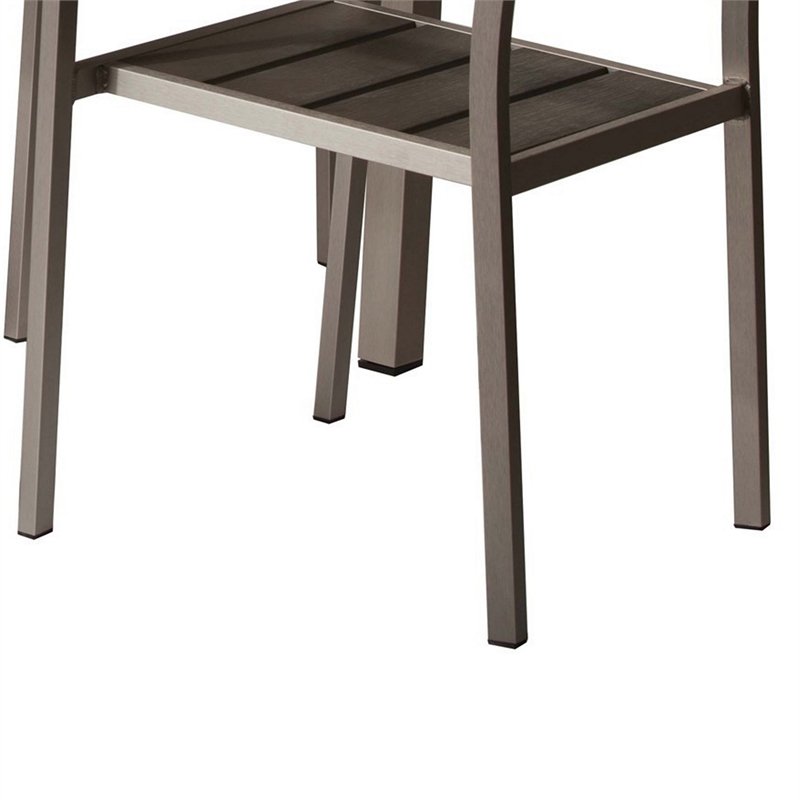 Benjara Cora 7 Piece Outdoor Dining Table- Chairs Set- Gray- Plank Seats & Backs