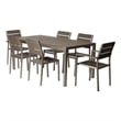 Benjara Cora 7 Piece Outdoor Dining Table- Chairs Set- Gray- Plank Seats & Backs