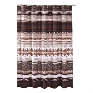 Benjara Roca 72&quot Shower Curtain- Coffee Brown Striped Printing- Button Holes
