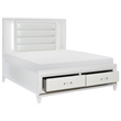 Benjara Delcy Queen Platform Bed-LED Headboard-2 Drawer Footboard-Mirror-White