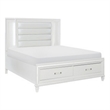 Benjara Delcy Queen Platform Bed-LED Headboard-2 Drawer Footboard-Mirror-White
