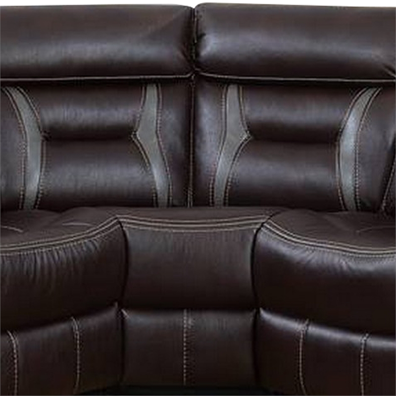 Benjara Lof Power Reclining Sectional Sofa Set- USB Port- Brown Gel Faux Leather