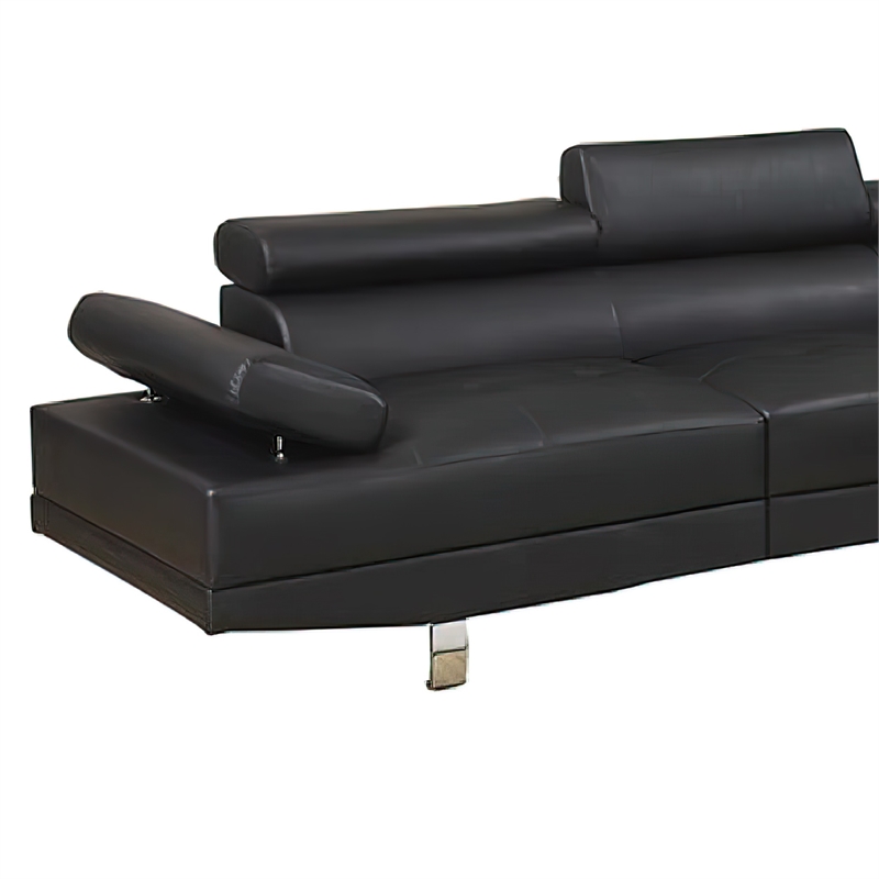 Benjara Cree 2 PC Modern Sectional Sofa with Chaise- Adjustable Headrests- Black