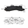 Benjara Cree 2 PC Modern Sectional Sofa with Chaise- Adjustable Headrests- Black