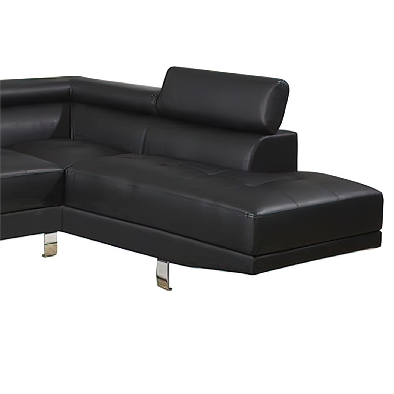 Benjara Cree 2 PC Modern Sectional Sofa with Chaise- Adjustable Headrests- Black