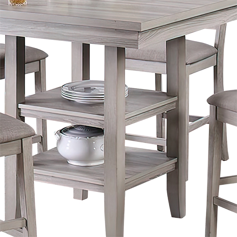 Benjara 5 Piece Counter Height Dining Set- Table & 4 Chairs- Padded Seats- Gray