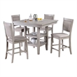 Benjara 5 Piece Counter Height Dining Set- Table & 4 Chairs- Padded Seats- Gray