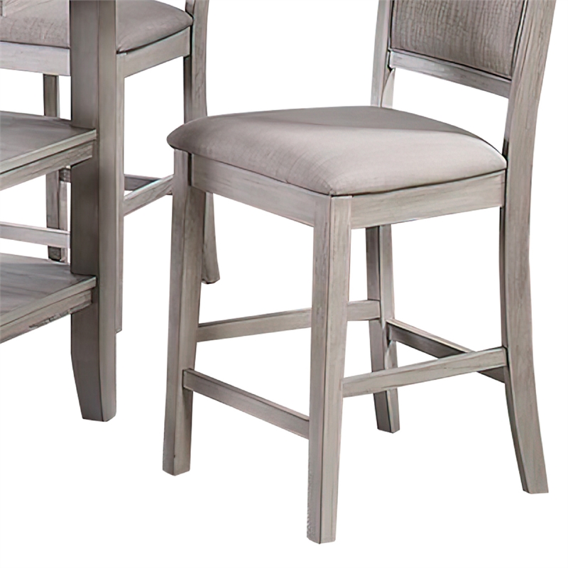 Benjara 5 Piece Counter Height Dining Set- Table & 4 Chairs- Padded Seats- Gray