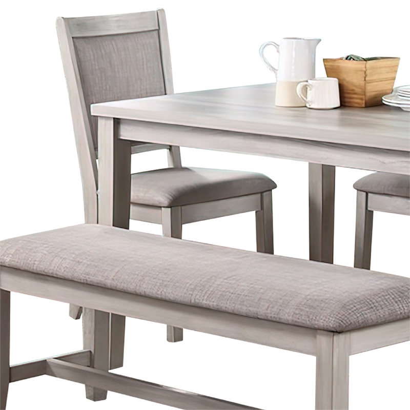 Benjara Modern 6 PC Dining Set with Table- 4 Chairs & Bench- Plush Seats- Gray