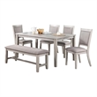 Benjara Modern 6 PC Dining Set with Table- 4 Chairs & Bench- Plush Seats- Gray