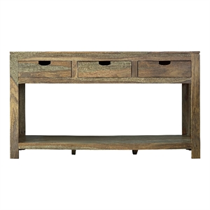 Benjara Dale 55&quot Console Table- 3 Pull Out Drawers & Open Bottom Shelf- Brown
