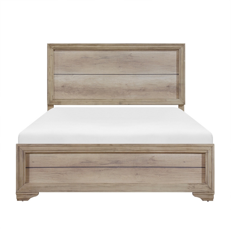 Benjara Contemporary Queen Bed- Rustic Wood Panel Headboard- Natural Brown