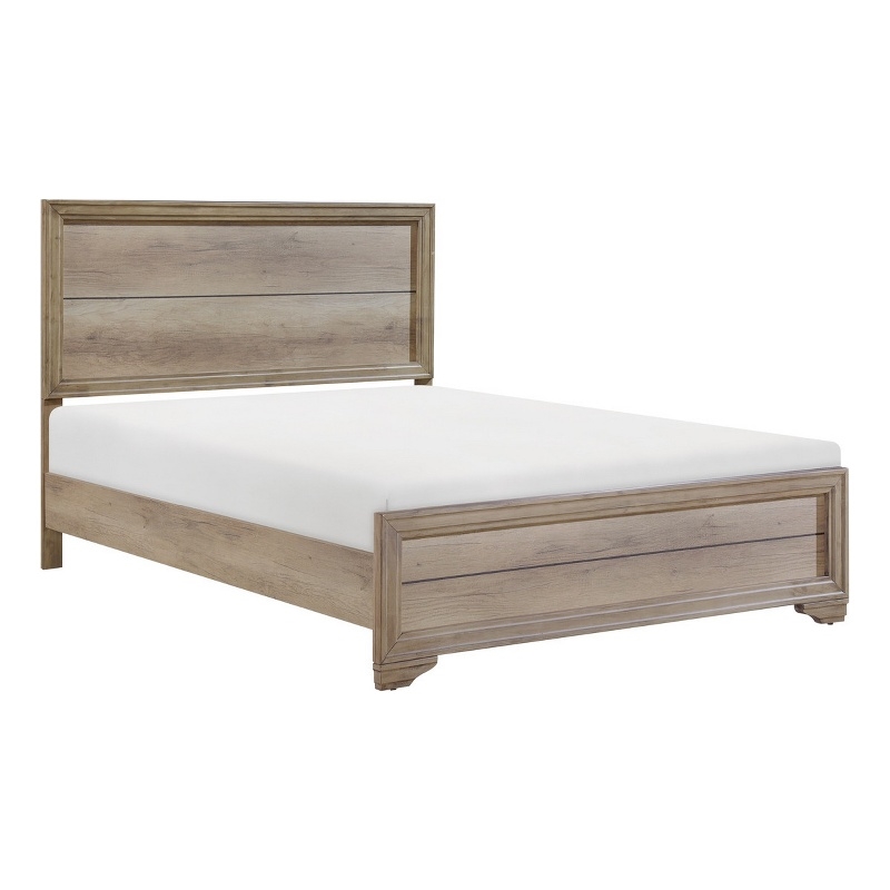 Benjara Contemporary Queen Bed- Rustic Wood Panel Headboard- Natural Brown