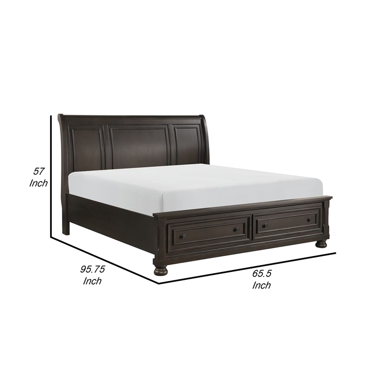 Benjara Cappi Classic Queen Platform Bed- 2 Storage Drawer Footboard- Brown Wood