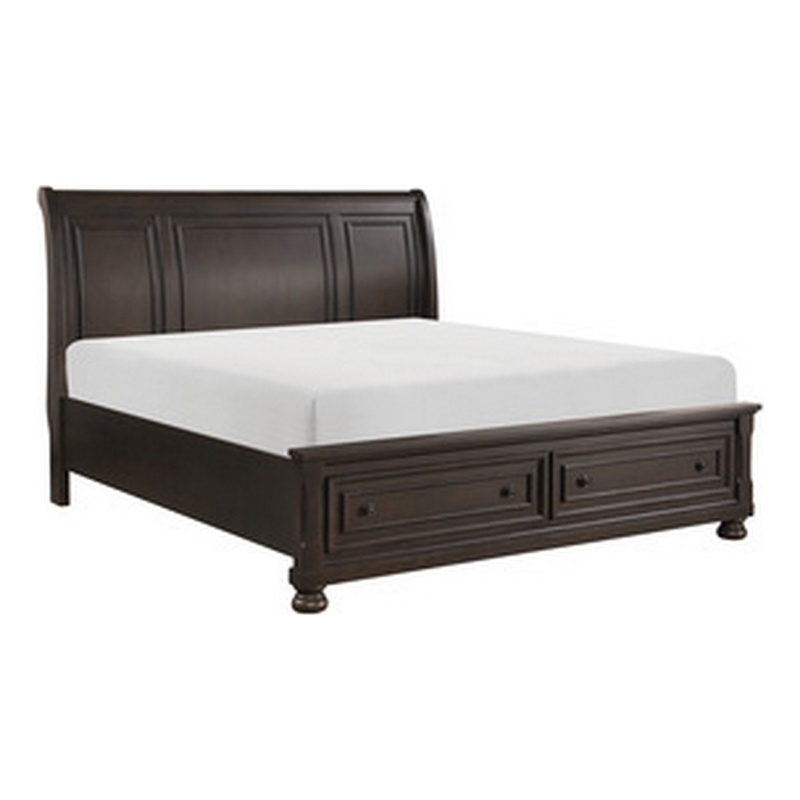 Benjara Cappi Classic Queen Platform Bed- 2 Storage Drawer Footboard- Brown Wood