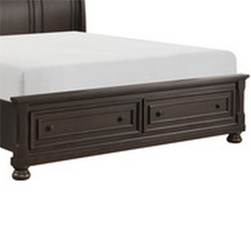 Benjara Cappi Classic Queen Platform Bed- 2 Storage Drawer Footboard- Brown Wood