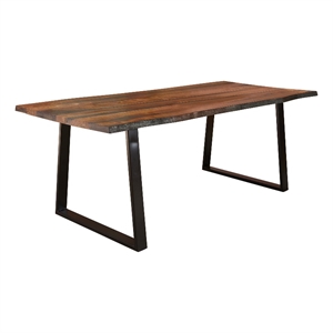 Benjara Maze 80&quot Rectangular Dining Table- Live Edge- Iron Base- Chestnut Brown