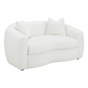 Benjara Viola 68&quot Retro Curved Loveseat- White Boucle Fabric
