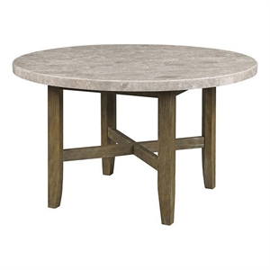Benjara 52&quot Wood Round Dining Table- Marble Surface- Tapered Legs- Rich Brown