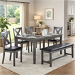 Benjara Modern 6 PC Dining Set with Table- 4 Chairs & Bench- Gray Faux Leather